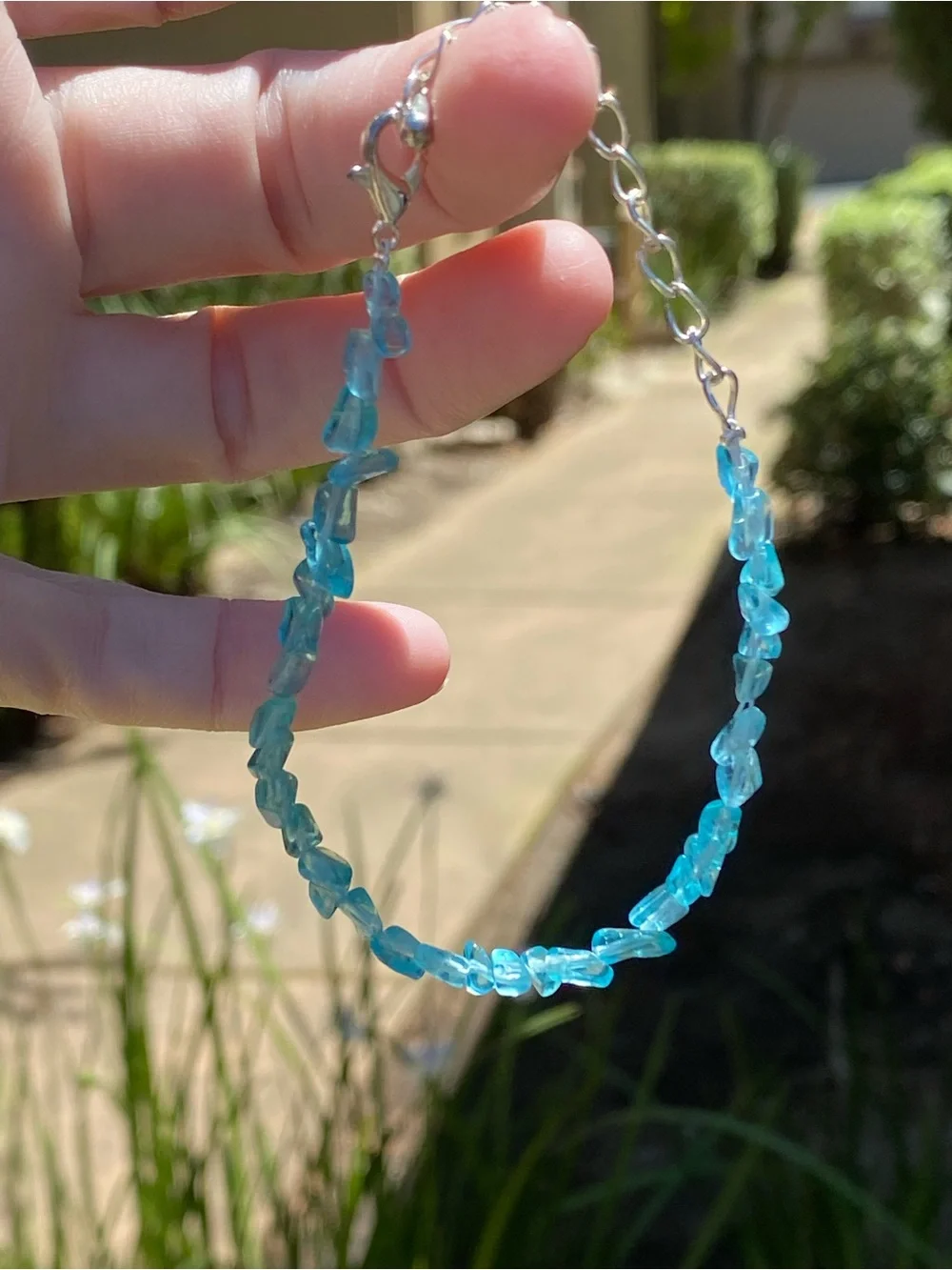 Natural Blue Apatite Chip - Adjustable Silver Bracelet